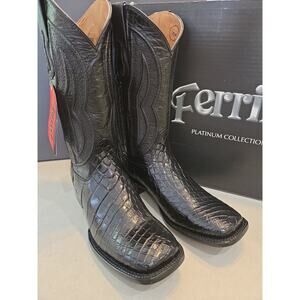 Ferrini 9.5 Platinum Alligator Belly Square Cowboy Mens Boots Black